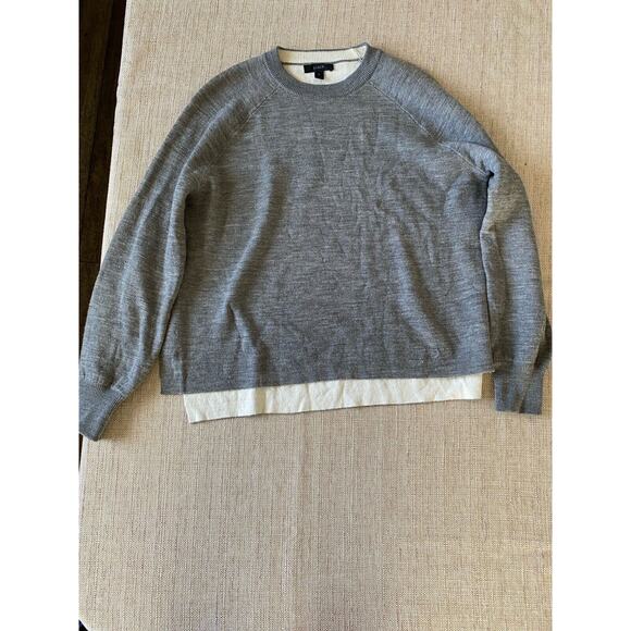 J. Crew Women's Merino Wool Sweater Oversized Side Slit Gray Crew neck XS - Picture 1 of 9